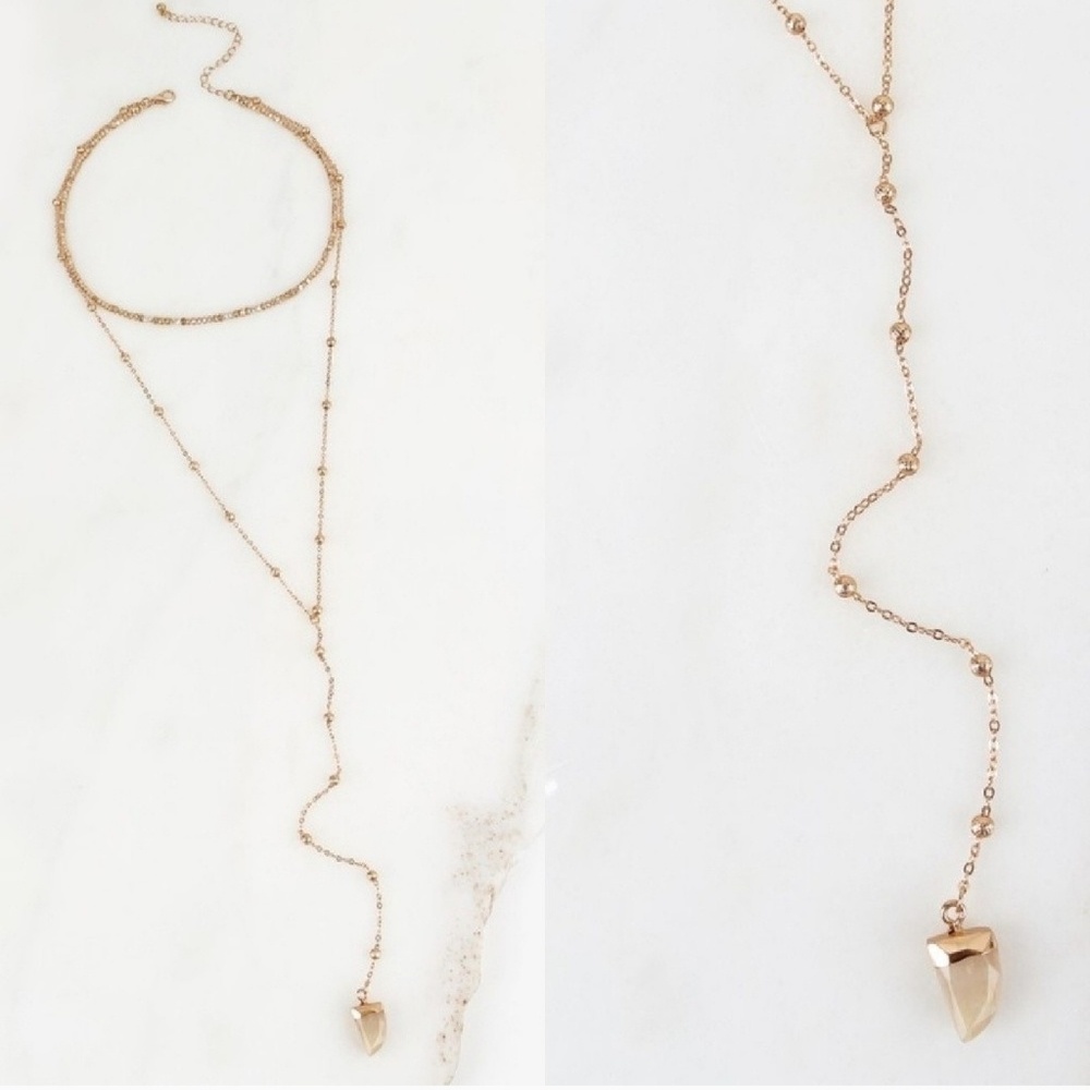 White and Gold Stone Horn Necklace- Threadzwear